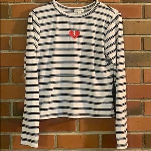 Broken Heart Striped Long Tee🤍🖤